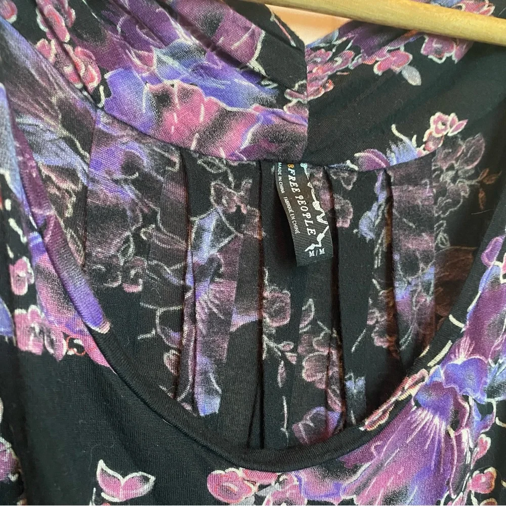 Free People Black and Purple Floral Tunic Size Medium Whimsigoth Garden Fairy
